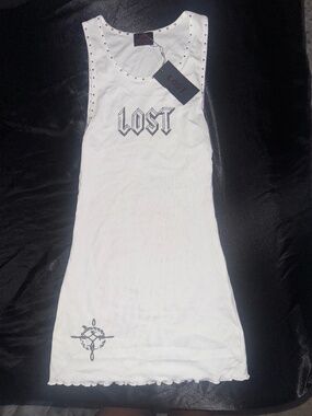 Lost Intricacy white graphic tank dress